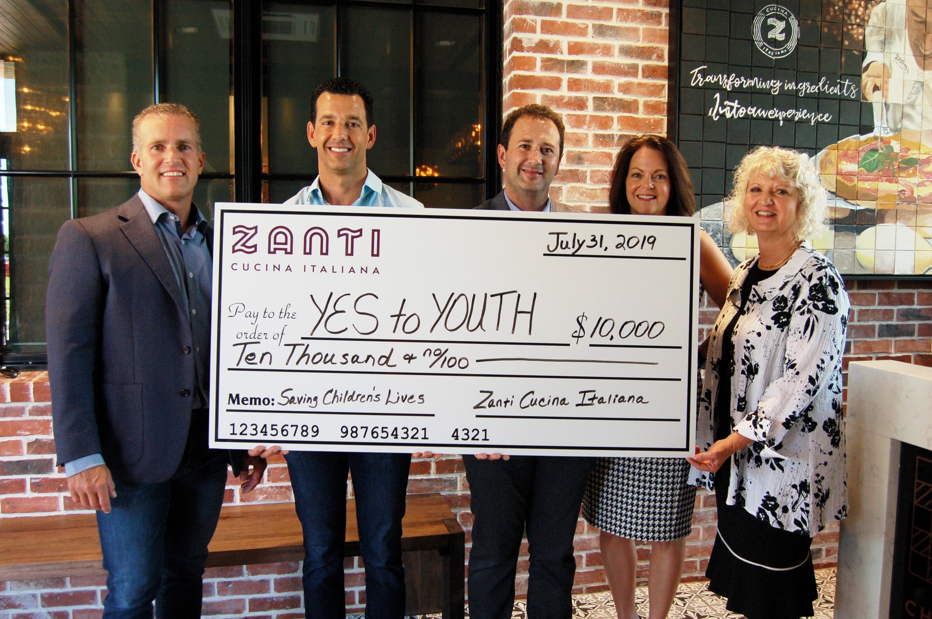 YES to YOUTH is the beneficiary of a $10,000 donation thanks to the newly opened Santi Cucina Italiana restauran