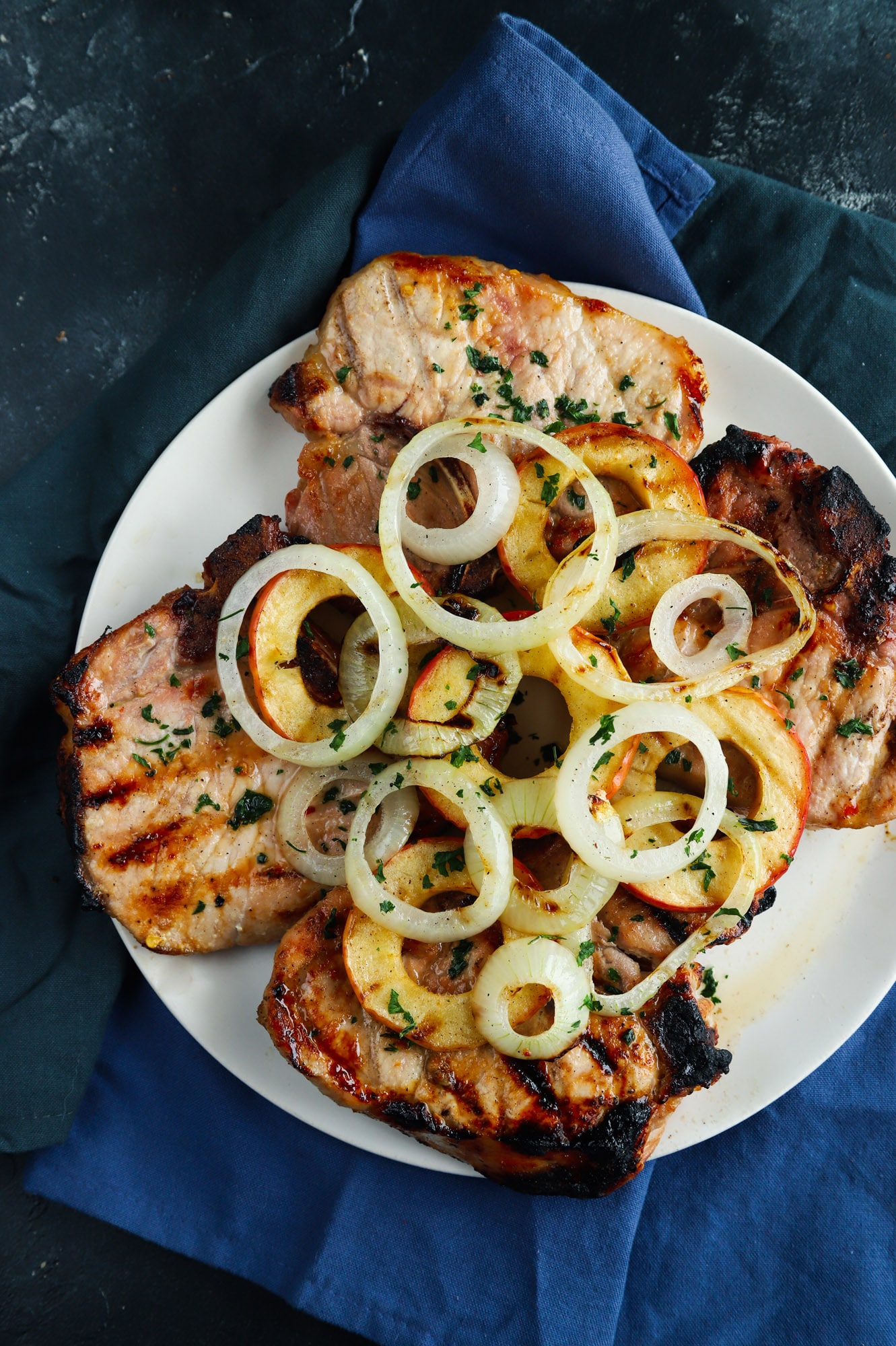 Grilled Pork Chops with Apples and Onion recipe for cooking on the grill grilled pork chops